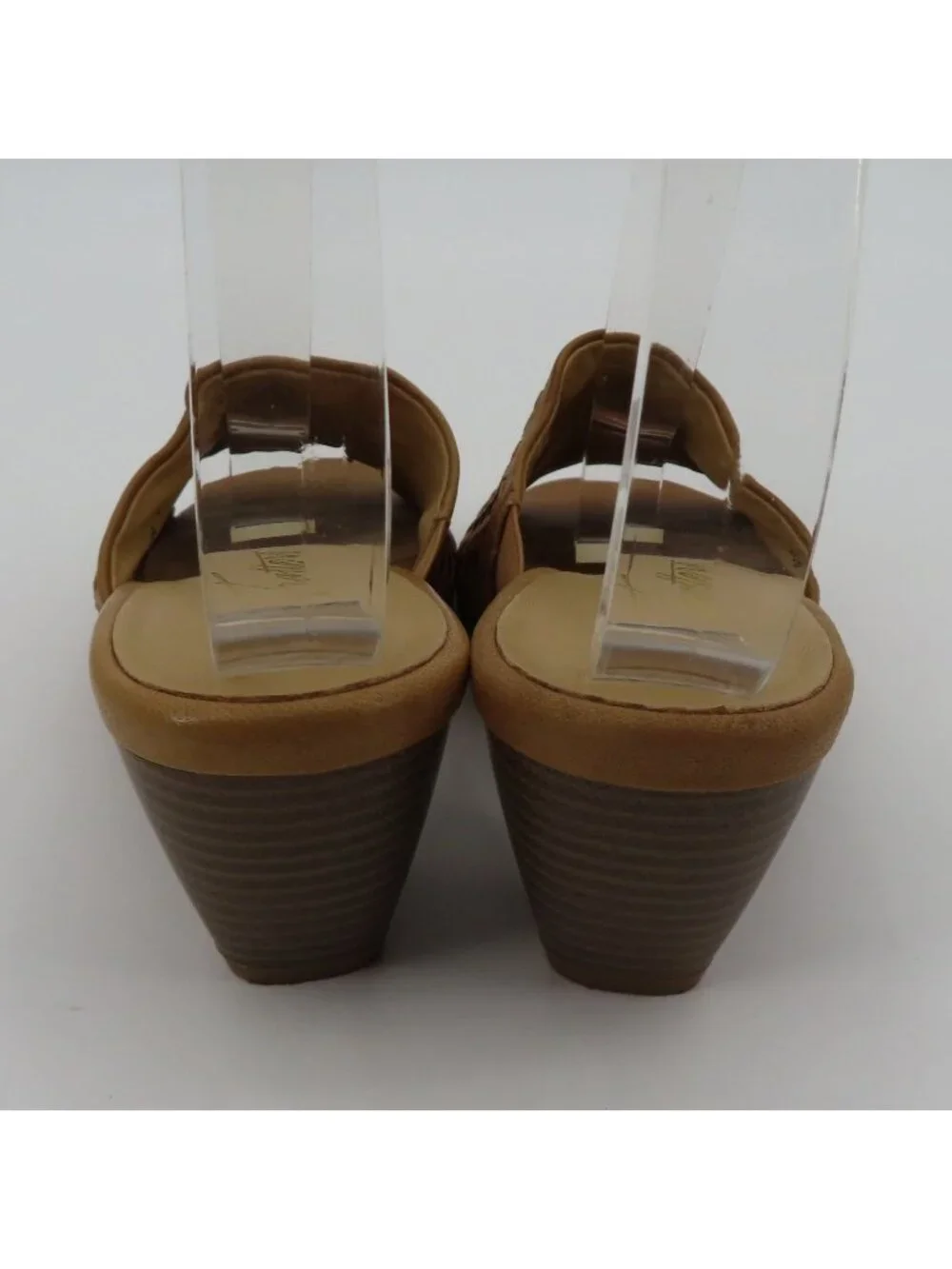 Trotters Women 7 N Brown Leather Basketweave Woven Slide Heels Sandals Shoes